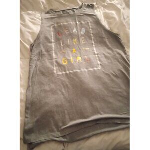 Under Armour sz Youth Large Loose Fit Grey Sleeveless  "Lead Like A Girl" shirt
